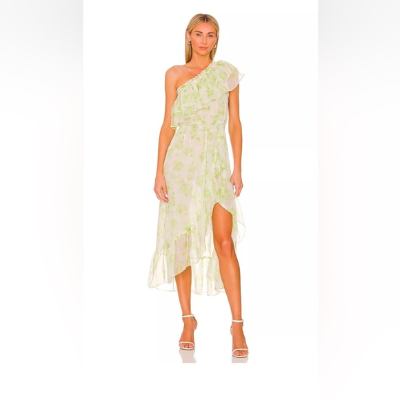 MISA LOS ANGELES NWT $390 Rumi One Shoulder Midi Dress in Honeydew Blossom XS - Picture 1 of 7